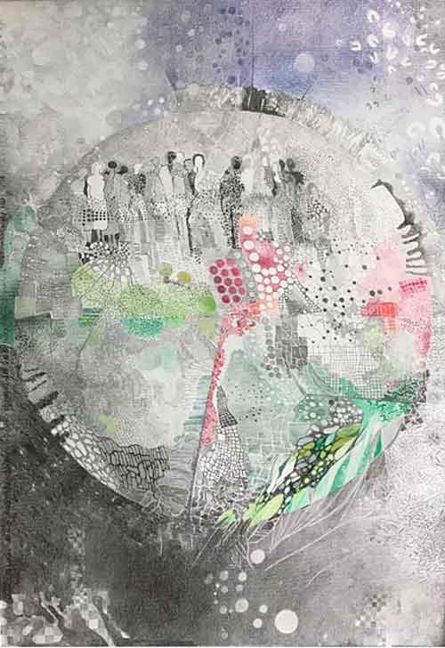 Grete Werner-Wesner, Farbstiftzeichnung 2020, 100x70 cm, Titel : „Werden und Vergehen“